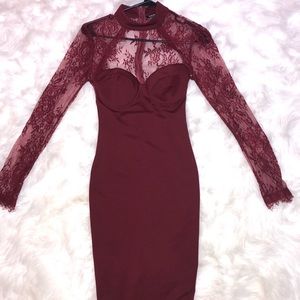 Wine lace top dress